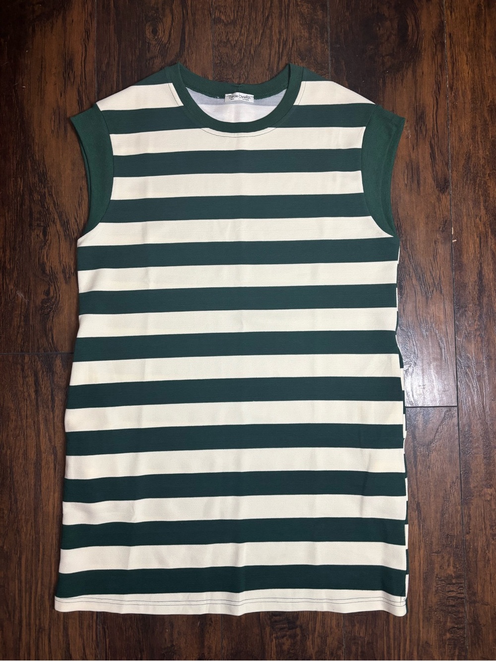 Women’s Green and Cream Striped Sleeveless Pocket Knit Dress Size Medium
